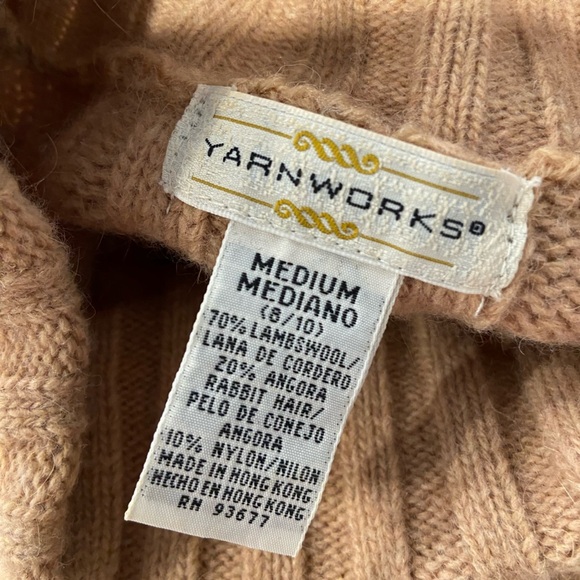 Yarnworks Size M Tan Brown Wool Angora Turtleneck Pullover Cable Knit Sweater - Picture 10 of 10
